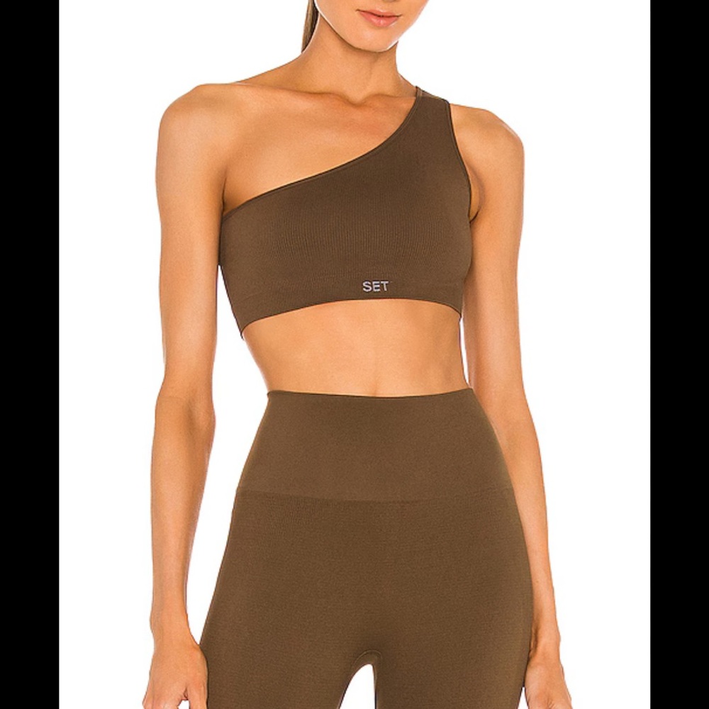 SET Active Brown One-Shoulder Crop Top